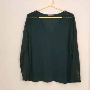 Shein Green Ladies Shirt with Lace Sleeves
